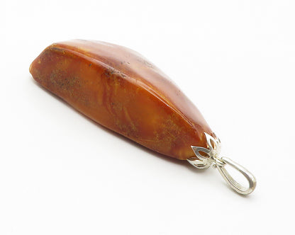925 Sterling Silver  Vintage Orange Agate Shiny Floral Bail Pendant  PT11112