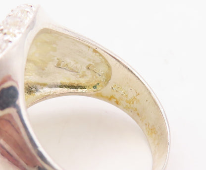 925 Sterling Silver Vintage Ring Cabochon Turquoise Halo Topaz  Sz 8  RG31020