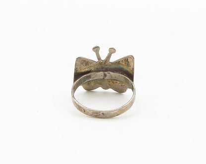 MEXICO 925 Silver Vintage Antique Turquoise Butterfly Band Ring Sz 7  RG17506
