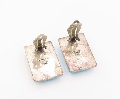 925 Sterling Silver Vintage Earrings MEXICO Turquoise Geometric Inlay  EG13894