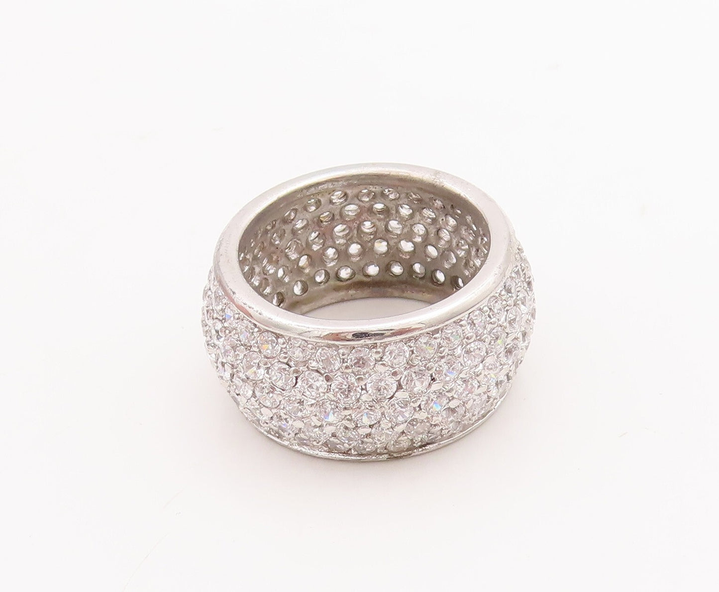 925 Sterling Silver Vintage Ring Broad Band CZ 360 Beaded Band  Sz 7  RG29252