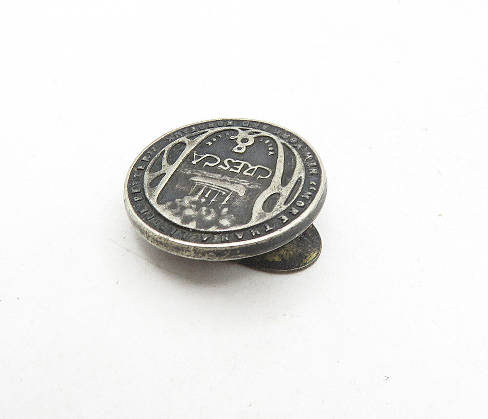 925 Sterling Silver  Vintage Petite Oxidized Cresca Round Tie Clip  TR1511