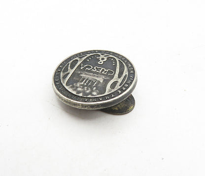 925 Sterling Silver  Vintage Petite Oxidized Cresca Round Tie Clip  TR1511