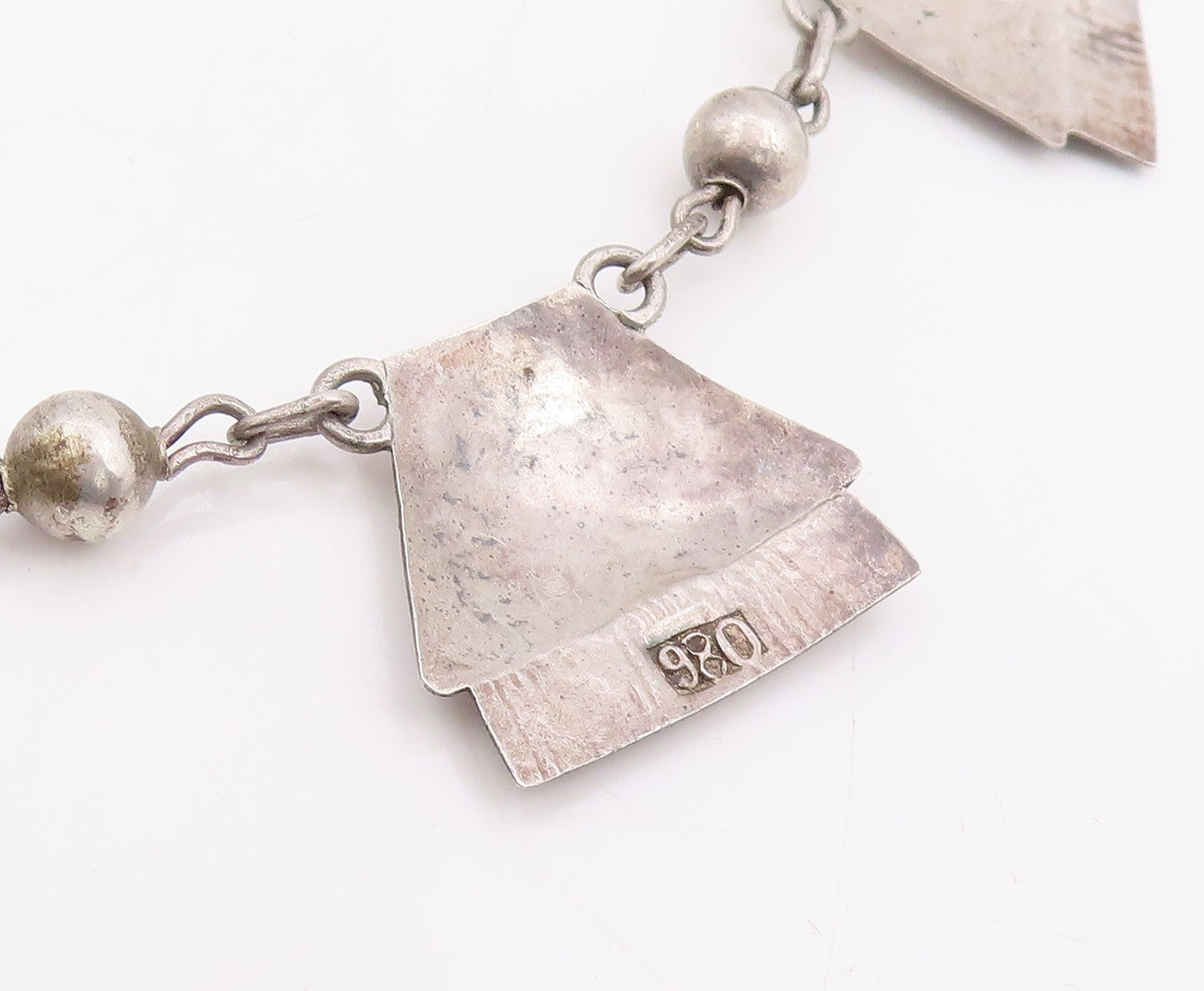 925 Sterling Silver Vintage Necklace Antique Etched Geometric Choker  NE4772