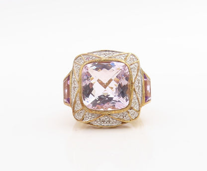 925 Sterling Silver Vintage Ring Gold Plated Diamonds & Amethyst  Sz 7.5 RG30626