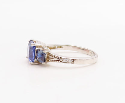 925 Sterling Silver Vintage Ring Stackable Sapphire & CZ Inlay  Sz 7  RG30988
