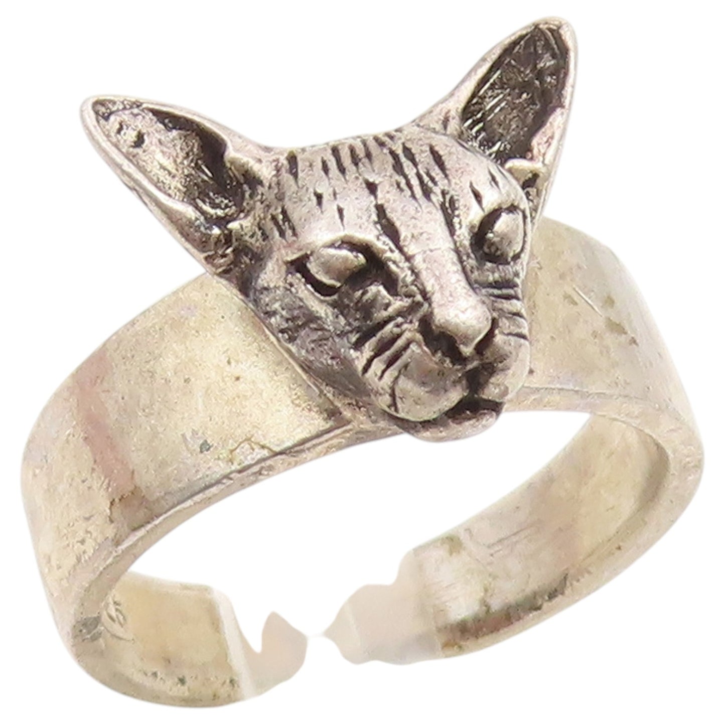 925 Sterling Silver Vintage Ring Classic Carved Sphynx Cat Band  Sz 8  RG36899