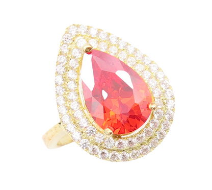 925 Sterling Silver Vintage Ring Gold Plated Drop Orange & White CZ Sz 7 RG30338