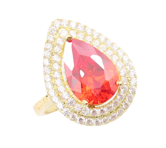 925 Sterling Silver Vintage Ring Gold Plated Drop Orange & White CZ Sz 7 RG30338