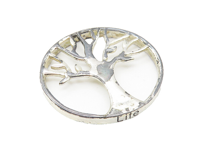 925 Sterling Silver  Vintage Shiny Round Tree Of Life Motif Pendant  PT8575