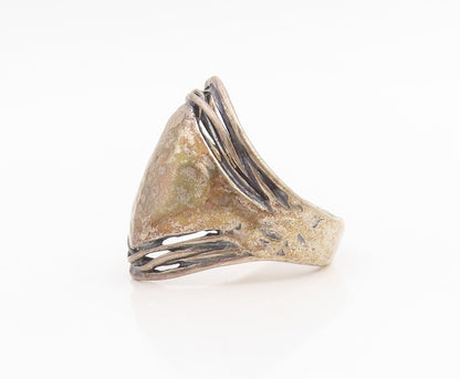 925 Sterling Silver Vintage Ring OR PAZ ISRAEL Modernist Wide Band Sz 9 RG34805