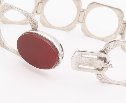 925 Sterling Silver Vintage Bracelet Cutout Circular Liked Agate Lock  BT10373