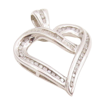 925 Sterling Silver Vintage Pendant Real Diamonds Open Love Heart Charm  PT25218