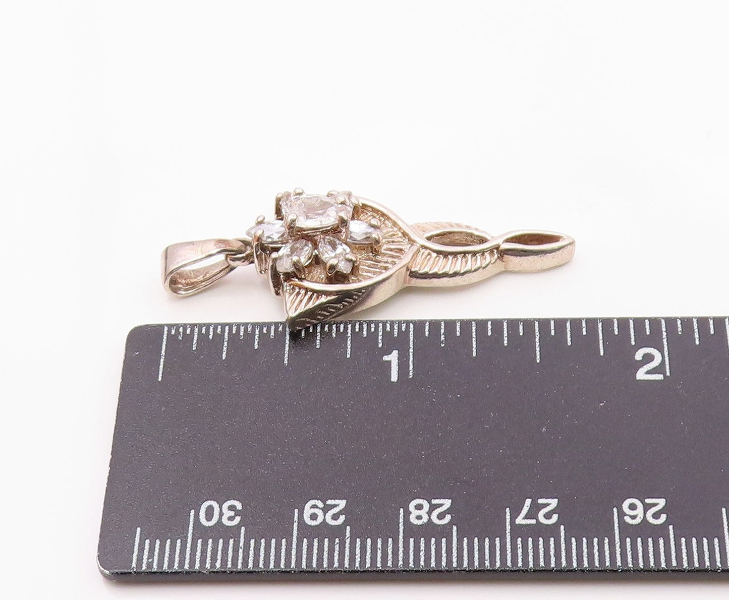 925 Silver  Vintage Fancy Cubic Zirconia Flower Twisted Drop Pendant  PT21666