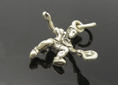 925 Sterling Silver  Vintage Petite Tennis Player Sports Drop Pendant  PT9229