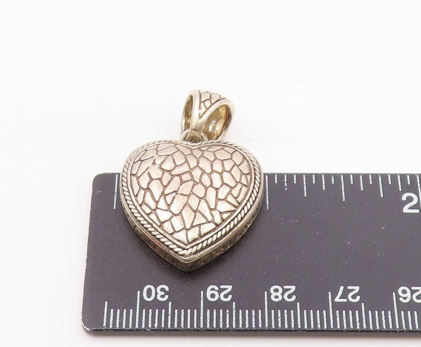 925 Sterling Silver  Vintage Cobbled Twist Love Heart Cut Out Pendant  PT19577