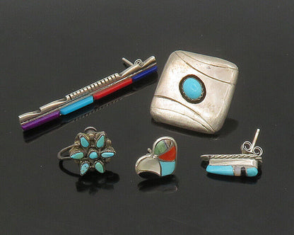 ZUNI NAVAJO 925 Silver  Vintage MultiStone Lot Single Earrings  EG11259