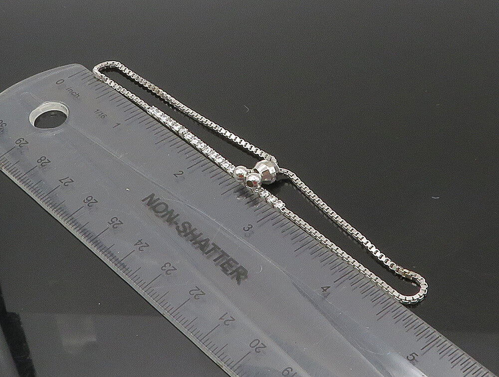 925 Sterling Silver  White Cubic Zirconia Adjustable Box Chain Bracelet  BT1109