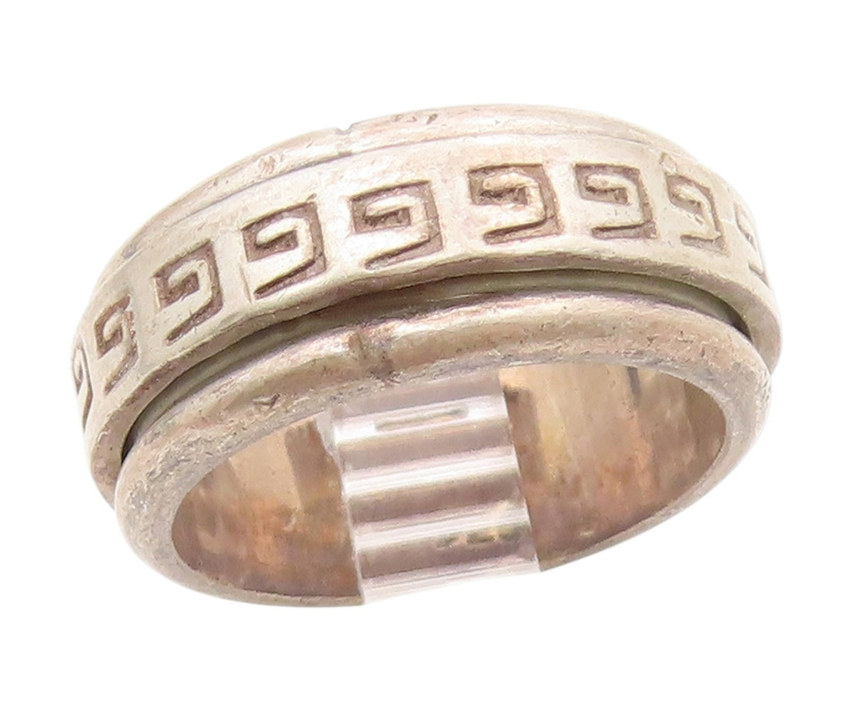 925 Sterling Silver Vintage Ring Etched Greek Key Spinning Band  Sz 8  RG34502