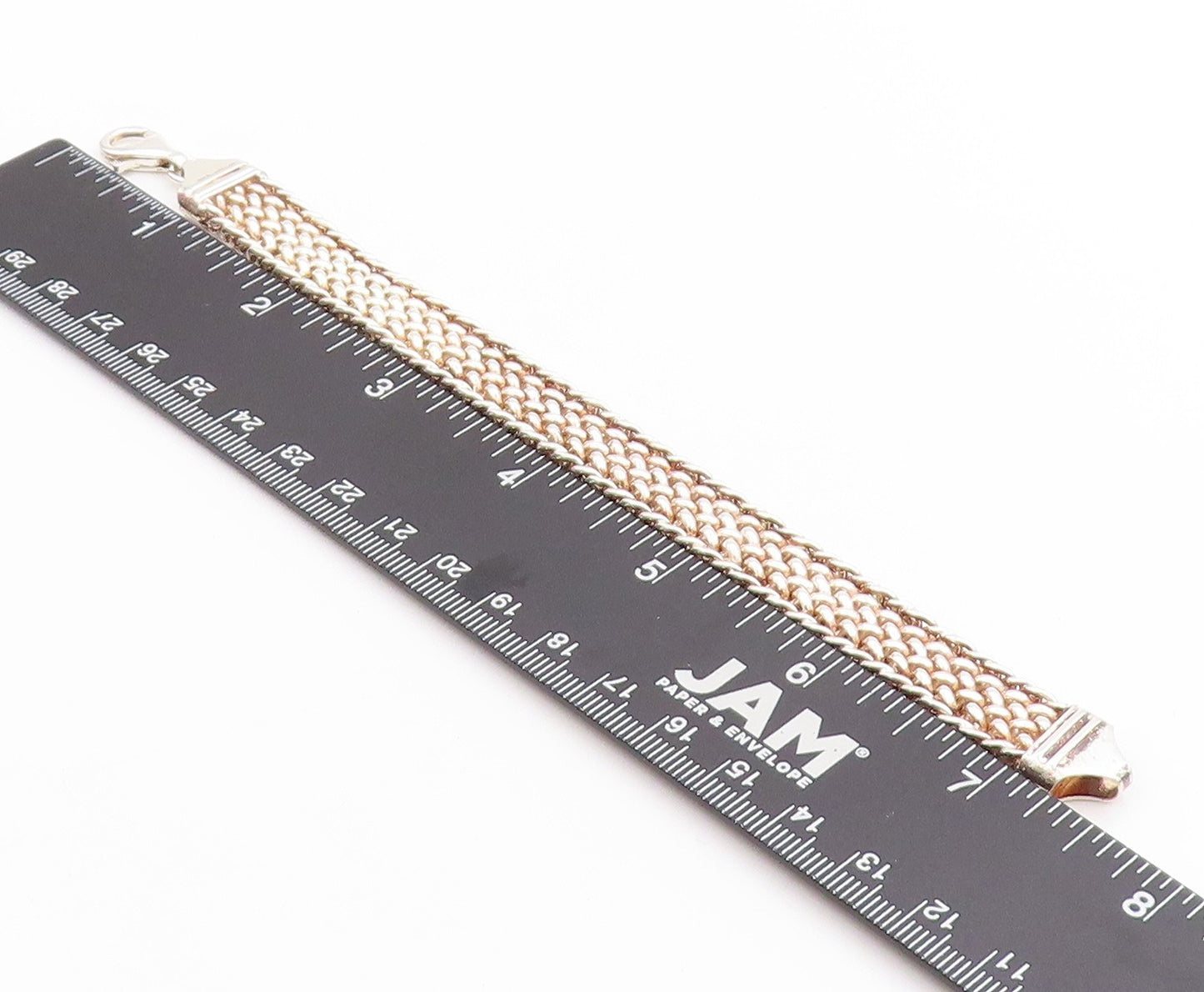 925 Sterling Silver Vintage Bracelet Solid Double Curb Woven Link Chain  BT11411