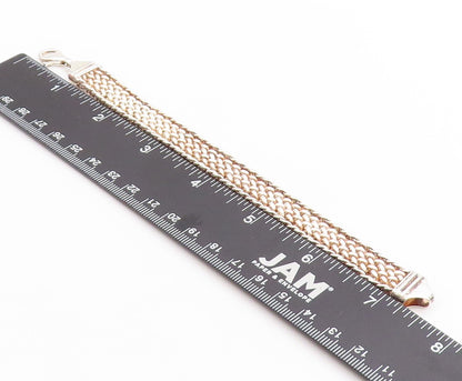 925 Sterling Silver Vintage Bracelet Solid Double Curb Woven Link Chain  BT11411