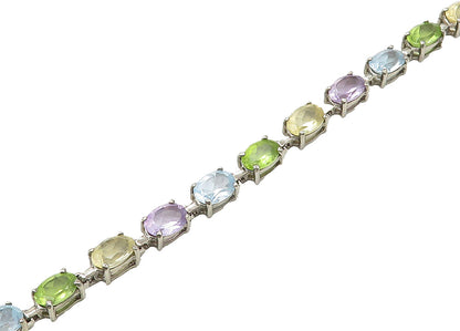925 Sterling Silver  Vintage Peridot Topaz & Amethyst Chain Bracelet  BT8560