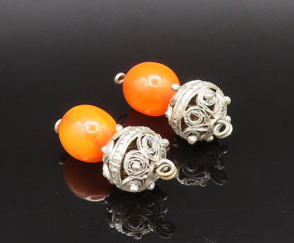 925 Silver  Vintage Spiral & Beaded Ball With Calcite Bead Earrings  EG12282