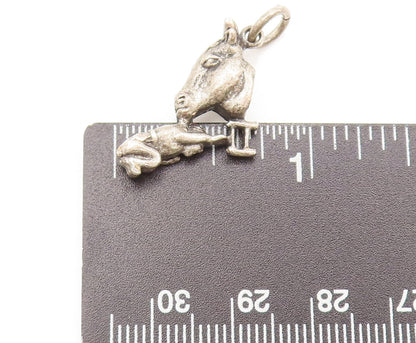 925 Sterling Silver  Vintage Mini 3D Carved Cow Saving A Boy Pendant  PT22238