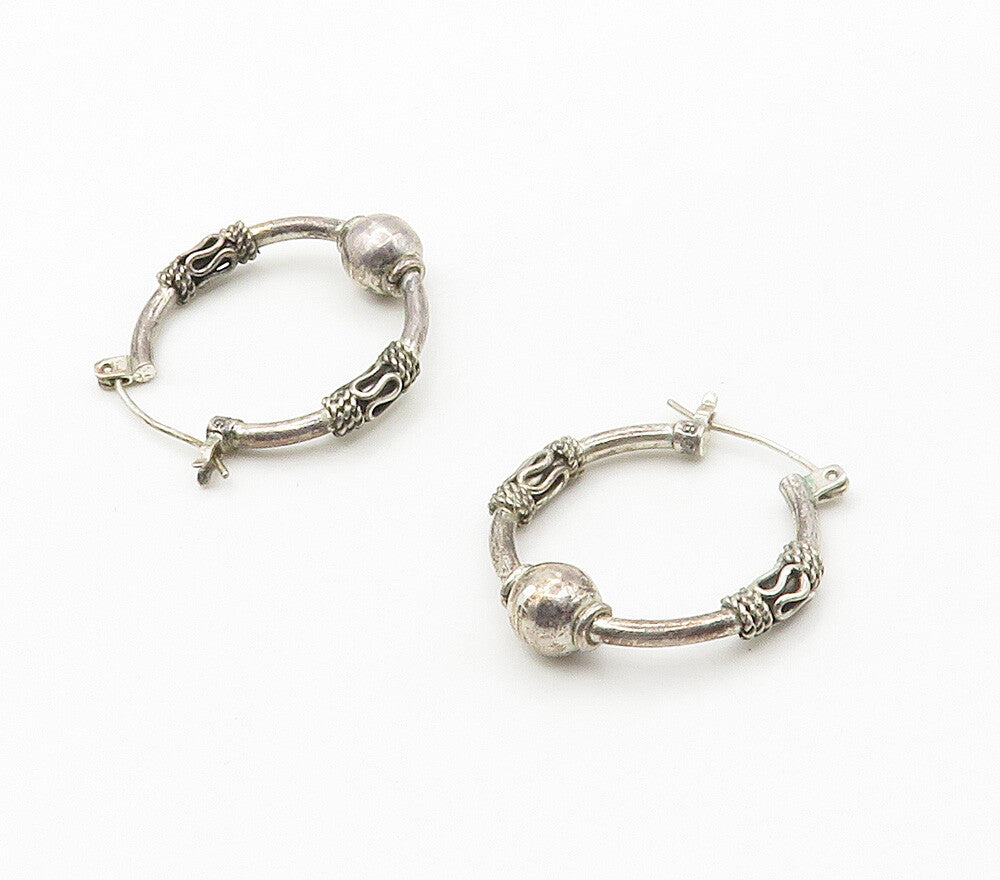 BALI 925 Sterling Silver  Vintage Swirl Twist Wrapped Hoop Earrings  EG7849