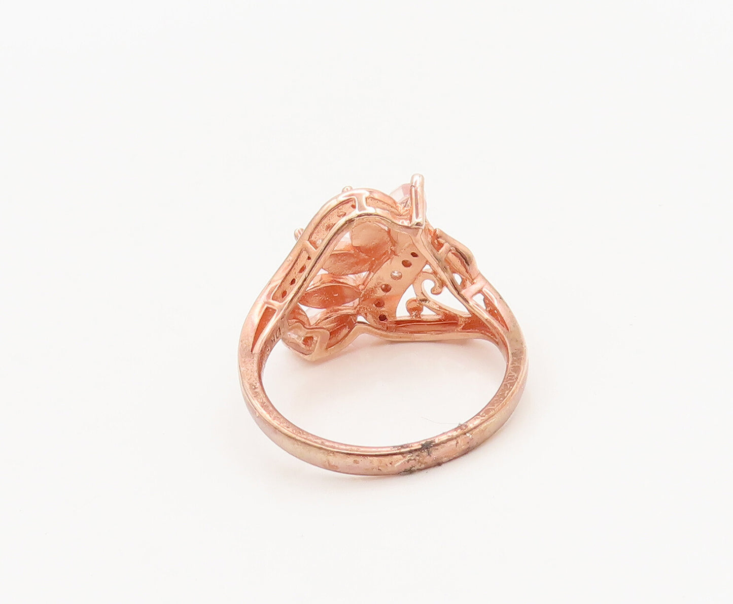 925 Silver  Vintage Swirly Carved Diamonds Quartz Leaf Ring Sz 8  RG26946