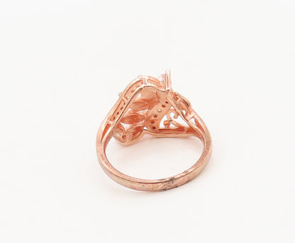 925 Silver  Vintage Swirly Carved Diamonds Quartz Leaf Ring Sz 8  RG26946
