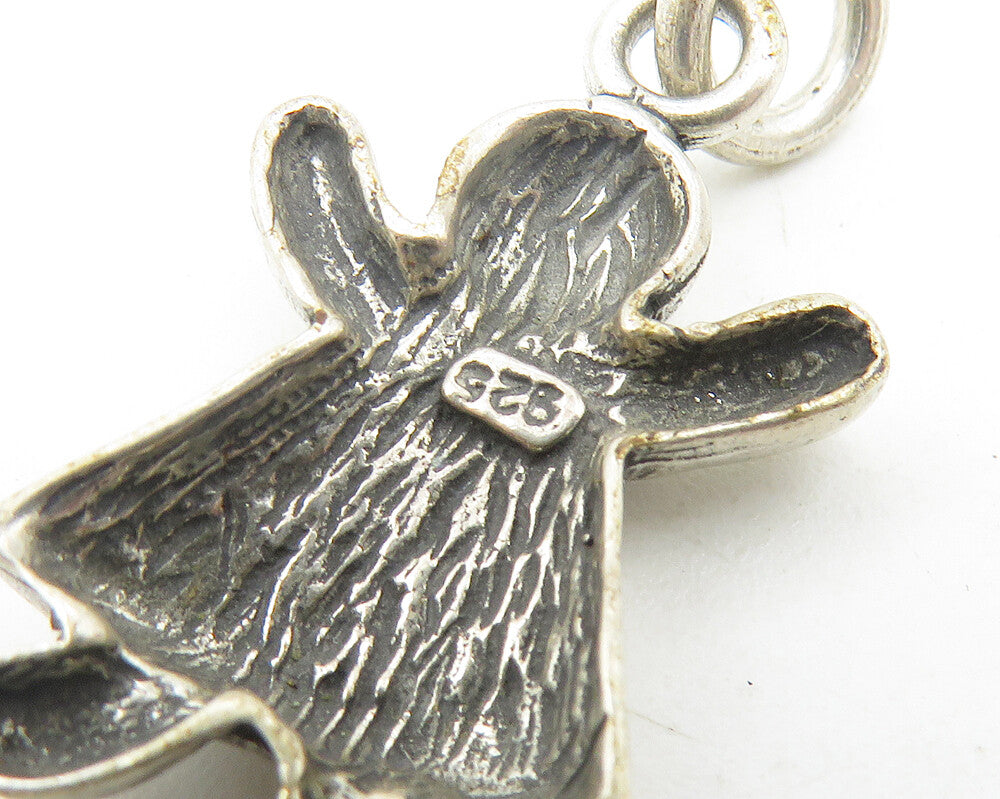 925 Sterling Silver  Vintage Dark Tone Girl In Dress Motif Pendant  PT8900