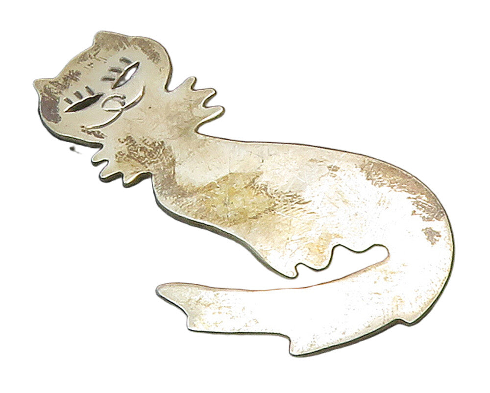MEXICO 925 Sterling Silver  Vintage Sitting Cat Cutout Eyes Brooch Pin  BP5984