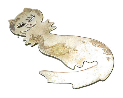 MEXICO 925 Sterling Silver  Vintage Sitting Cat Cutout Eyes Brooch Pin  BP5984