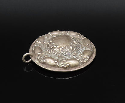 925 Sterling Silver  Vintage Antique Leaf Vine Round Dome Pendant  PT21546