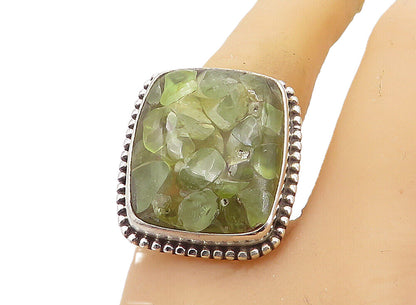 925 Sterling Silver  Peridot Cluster Square Fluted Cocktail Ring Sz 9  RG8306