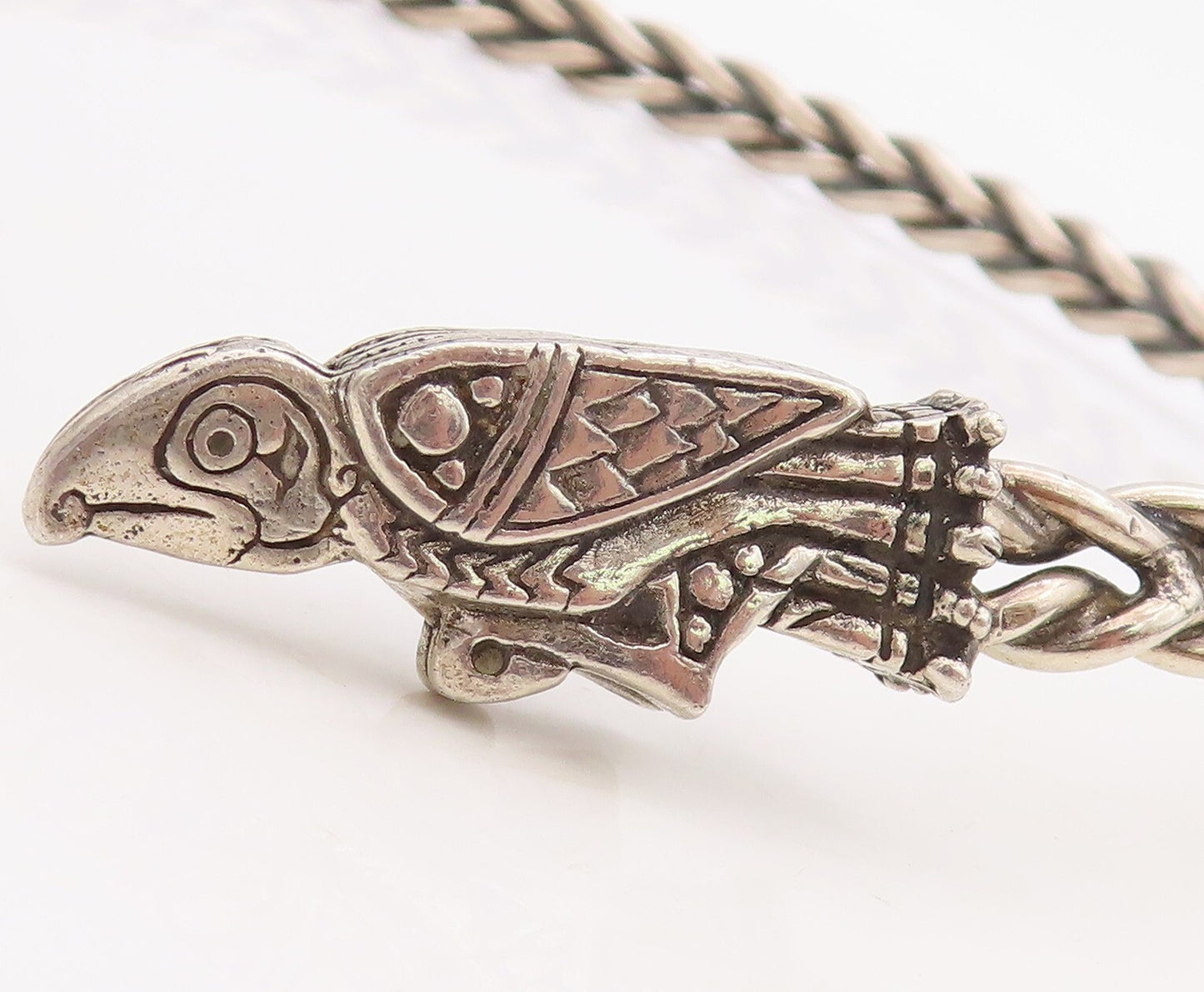 Solid Silver Vintage Necklace Solid Breaded Bird Carved Choker NE4343