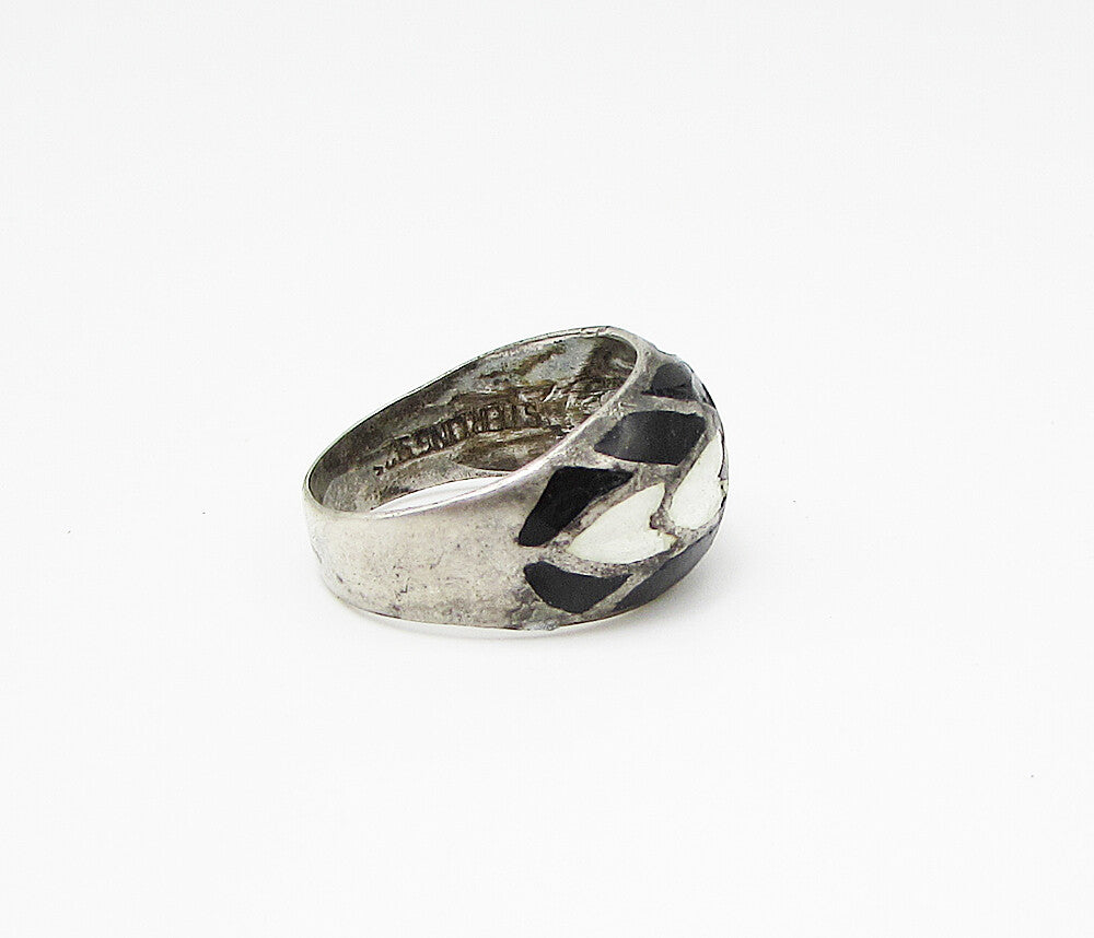 925 Sterling Silver  Vintage Enamel Love Heart Band Ring Sz 7.5  RG2996