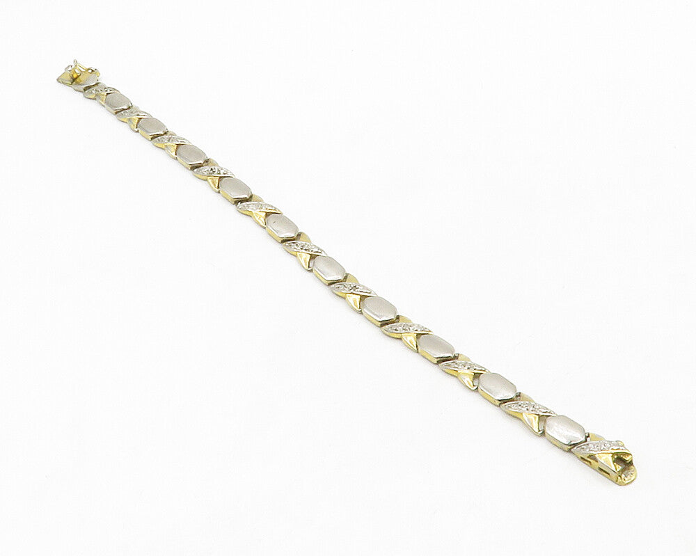 925 Sterling Silver   Vintage Genuine Diamonds XO Link Chain Bracelet  BT5123