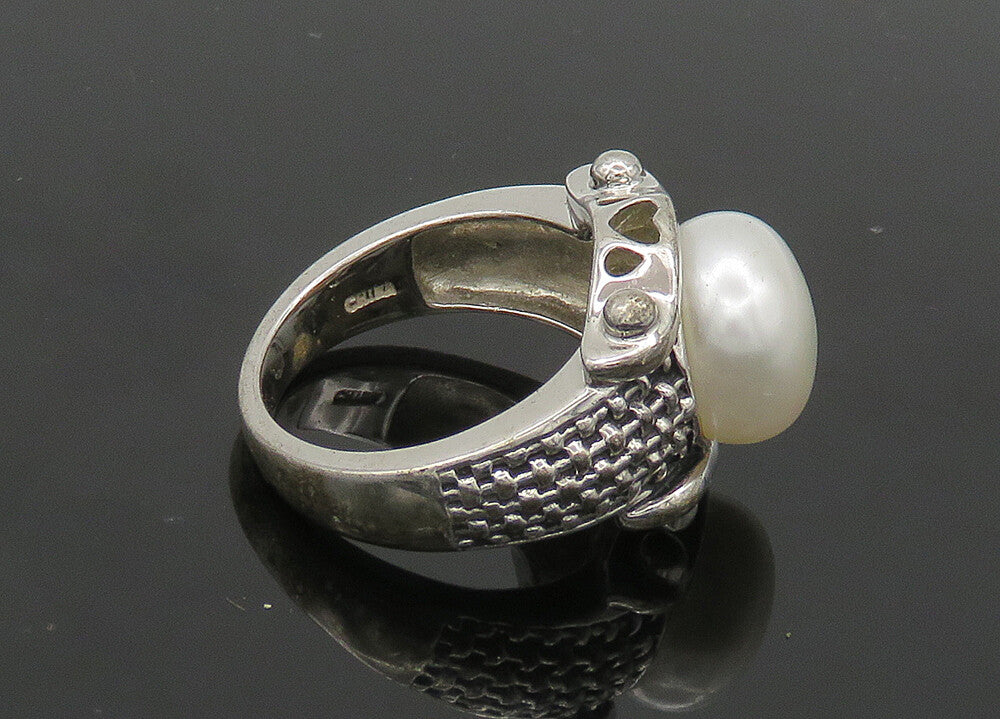 925 Sterling Silver  Vintage Freshwater Pearl Cocktail Ring Sz 7.5  RG20805