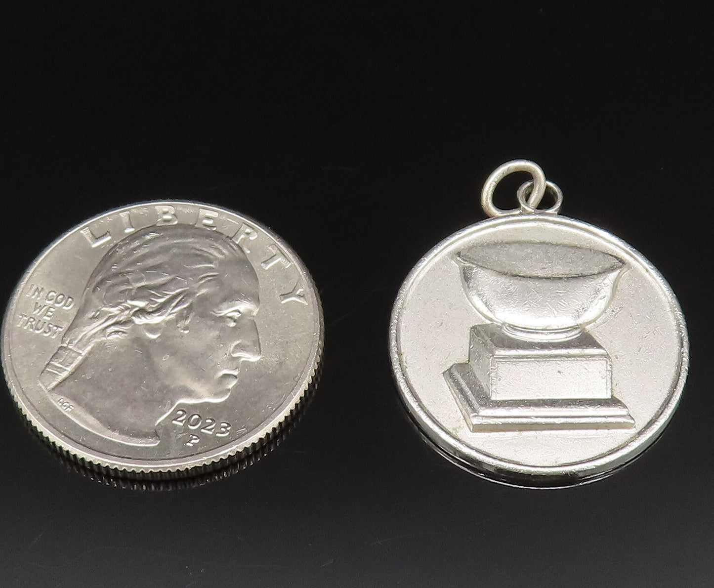 925 Sterling Silver  Vintage Carved Trophy Stand Motif Pendant  PT20920