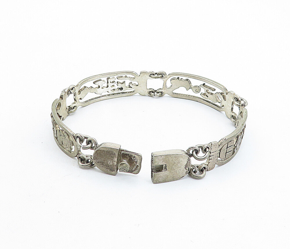 925 Silver Vintage Antique Hieroglyphics Cartouche Chain Bracelet BT2109