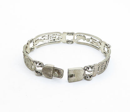 925 Silver Vintage Antique Hieroglyphics Cartouche Chain Bracelet BT2109