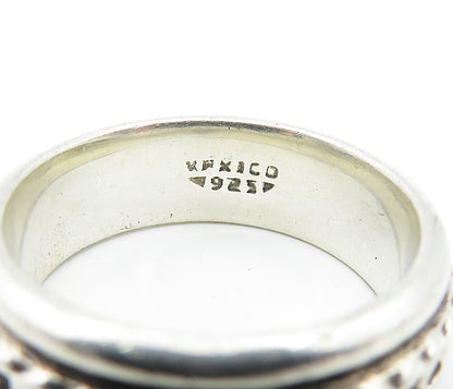 MEXICO 925 Sterling Silver  Vintage Shiny Link Pattern Band Ring Sz 10  RG4391