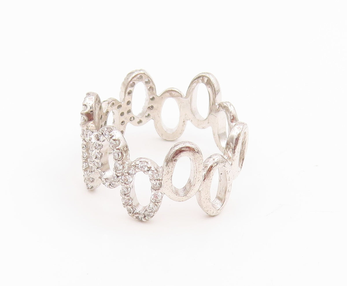 925 Sterling Silver Vintage Ring CZ Interlocking Wavy Oval Loop Sz 8 RG34468