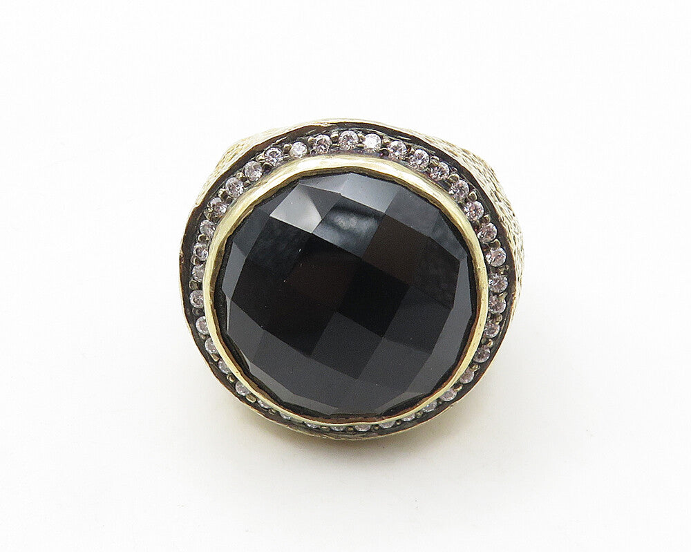 925 Sterling Silver Vintage Garnet & Cubic Zirconia Cocktail Ring Sz 6.5 RG10131