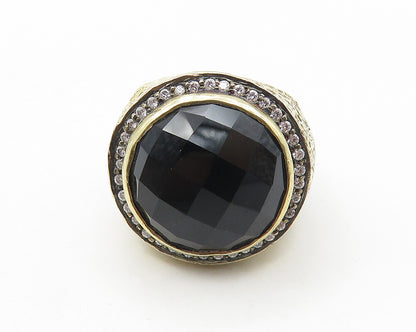 925 Sterling Silver Vintage Garnet & Cubic Zirconia Cocktail Ring Sz 6.5 RG10131