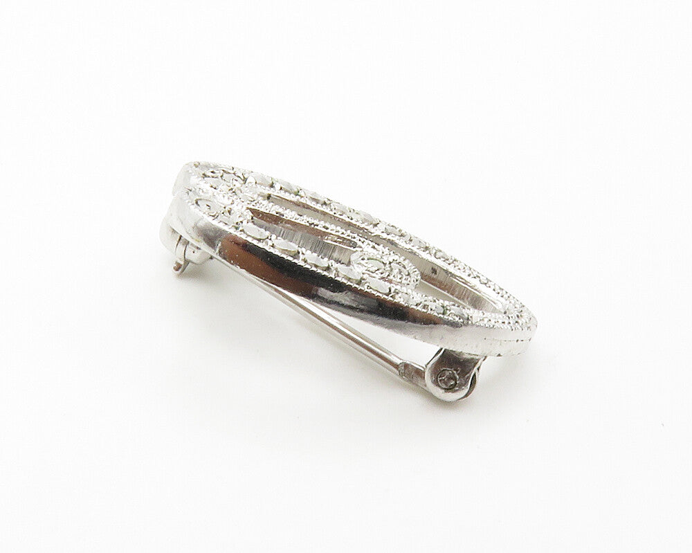 925 Sterling Silver  Vintage Sparkling Open Swirl Petite Brooch Pin  BP5536