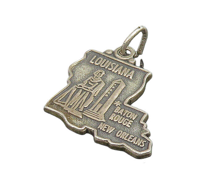 925 Sterling Silver  Vintage Dark Tone Louisiana State Map Pendant  PT19084