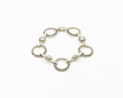 925 Sterling Silver  Shiny Cubic Zirconia & Marcasite Chain Bracelet  BT6827